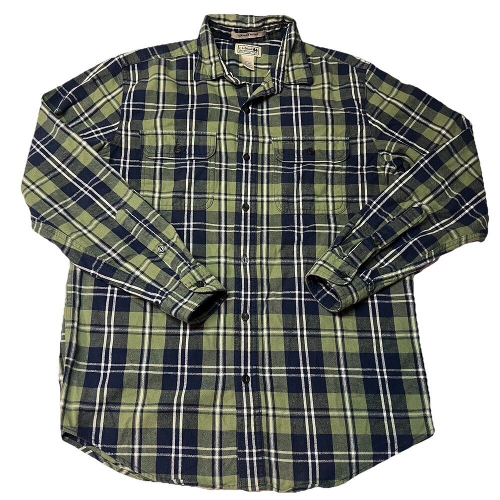 LL Bean Slightly Fitted Tartan Plaid Flannel Button Down Shirt Men's Medium